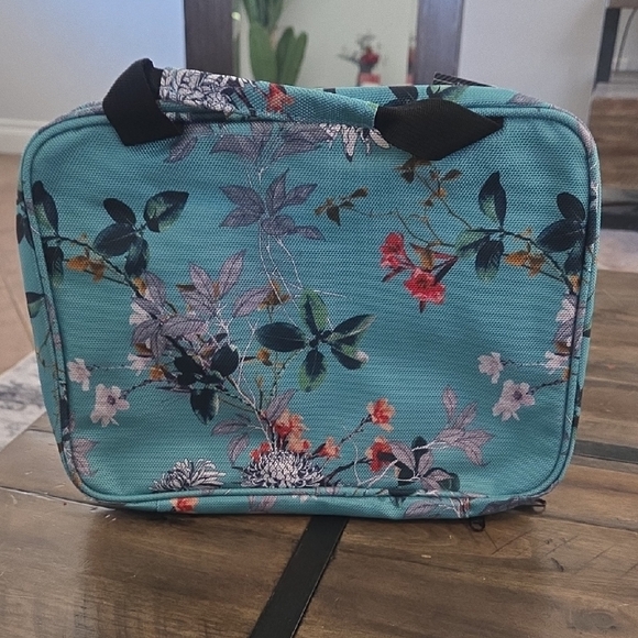 Teal with flowers hanging travel, toiletry bag, large - Picture 2 of 5